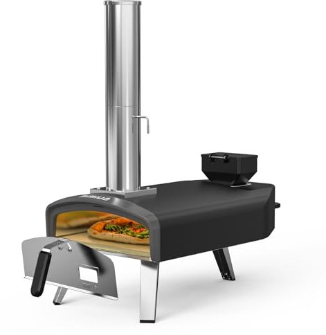 Mimiuo Four a Pizza Pellet avec Pierre à Pizza 33cm, Four à Pizza Extérieur à Pellet pour Cuire Pain Camping Barbecue Jardin, Portable Four Pizza Bois, Noir