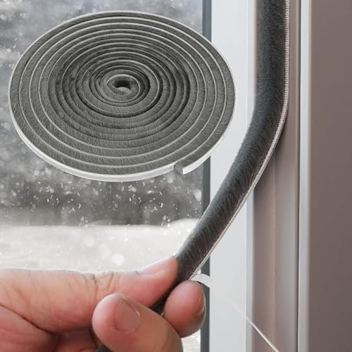 Weather Stripping Door Seal Brush for Sliding Windows/Doors Frame Side, Felt Pile Self Adhesive Brush Seal Strip Sealer Air Draft Stoppers, (10 Meters(L) x 9 mm(W) x 9mm(T), Grey)