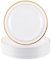APACALI 50 platos de plástico blancos reutilizables con borde dorado, platos de plástico de 20 cm, platos de fiesta reutilizables dorados para bodas, fiestas, cumpleaños
