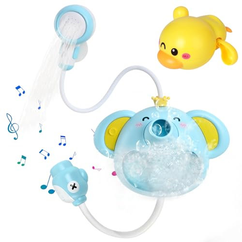 YINAKTIT Jouets de Bain pour Bebe - Éléphant Jouet de Bain Machine à Bulles avec Musique - avec Canard Jouet Flottant Jouet de Bain pour Bébé 1 2 3 4 5 6 Ans (Verte)