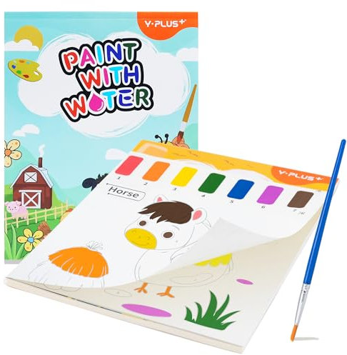 YPLUS Pintura con Libros de Agua para Niños Pequeños,Papel de Acuarela para Edades de 1 a 4 años,Regalo de Arte Artesanal con Pincel e Ilustraciones de Animales de Granja Incluidas