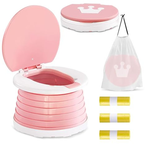 NAUXIU Toilettensitz Kinder,Faltbare Töpfchen,Klapptoilette Für Kinder,Outdoor Toilettensitz, Reisetöpfchen kinder,Tragbares Reise-Klapptöpfchen,Potty for Children Baby (Rosa)