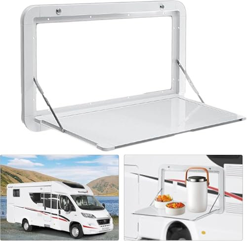 Wandklapptisch für Wohnmobile,Wohnmobil-Aluminium-Klapptisch,klappbarer Wandtisch,Hängender Esstisch,80*45cm,für Wohnmobil Wohnwagen Picknick,Geeignet für Picknick im Freien,Maximale 25 KG (White)