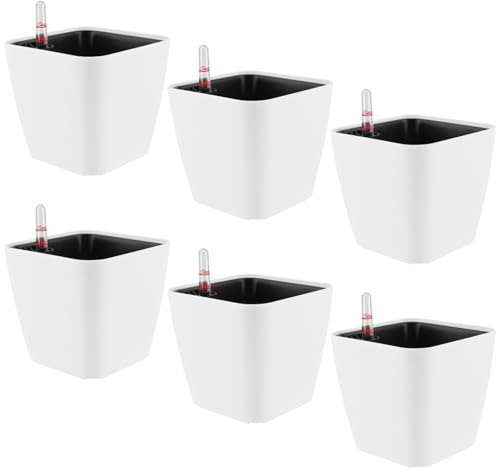 FAAING 6er Set 15cm Selbstbewässerungstopf weiß Klein, Blumentopf Selbstbewässernd, Selbstbewässerung Pflanztopf mit Wasserstandsanzeiger, Kräutertopf Selbstbewässernd für Zimmerpflanzen