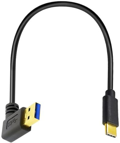 HUHANGGod Vergoldete USB Typ C Ladekabel, 90 Grad Linkswinkel USB 3.0 zu USB C Schnellladung und Daten Sync Konverter Adapterkabel 25cm (USB3.0 Left)