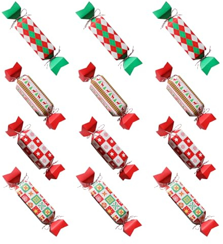 Bekecidi 12 Stück Weihnachts-Süßigkeiten-Boxen mit Seil, DIY Party Favor Geschenkboxen leere Weihnachts-Leckerli-Boxen Weihnachten Party Knallbonbons für DIY Süßigkeiten, Schokolade, Kekse