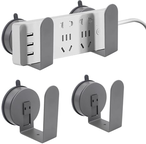 4 Stück Wandhalterung für Steckdosenleiste mit Saugnapf Ohne Bohren Unter dem Kabelmanagement Schreibtisch Steckdosenleisten Halter Router Halterung