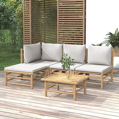 Qnhdfrt Garten Lounge Set Bambus 5 teilig mit Tisch und Kissen Outdoor Möbel für Balkon Terrasse Garten