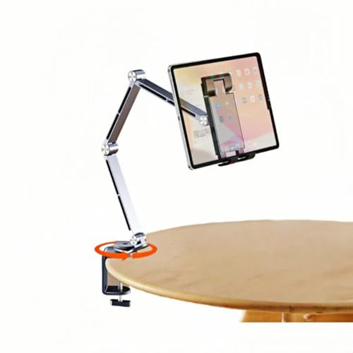 Soporte para tableta para iPad, soporte plegable para tableta de brazo largo de aleación de aluminio, con base giratoria de 360°, compatible con pantalla de 4,7-16 pulgadas, iPad, Kindle (gris)