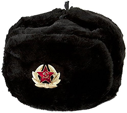 Russische Schwarz Fellmütze Wolle, Schapka Uschanka, Wintermütze Militärmütze der Sowietischen Armee - Größen verfügbar: L