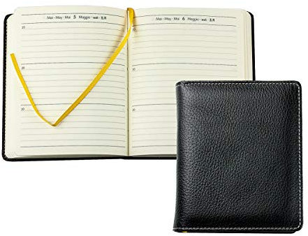 DELMON VARONE - 3 Jahres Kalender immerwährend gebunden Soft Grain Leder schwarz - Organizer Buchkalender (1 Tag 1 Seite) mit Tagesansicht - Notizbuch Planer im Ledereinband - Tagebuch für 3 Jahre