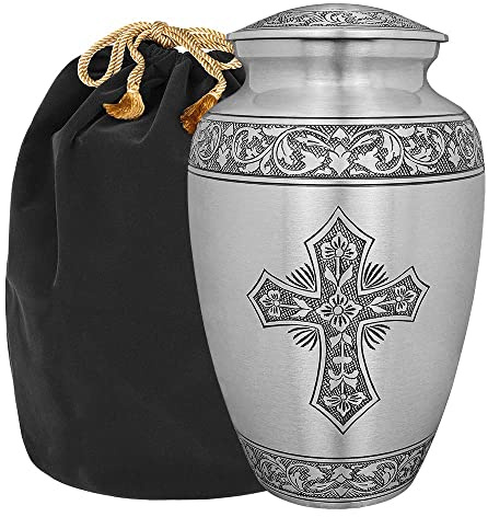 Trupoint Memorials Urne funéraire pour Cendres humaines – Urnes décoratives pour Cendres humaines Femmes et Hommes – Urnes funéraires en étain avec Croix en étain – Taille L