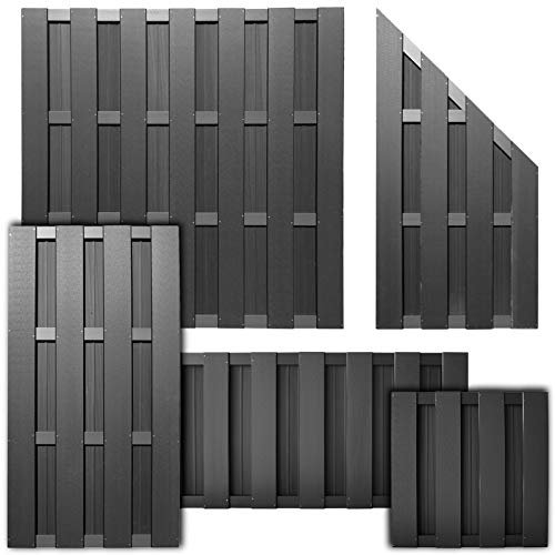 HORI® WPC Lamellenzaun Komplettset | Moderner Sichtschutz für den Garten | Robuster & pflegeleichter Zaun mit einfacher Montage | 6x Quadratisch + 7x Pfosten zum einbetonieren Anthrazit