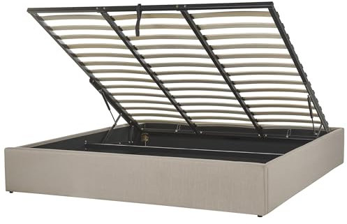 Polsterbett beige mit hochklappbarem Lattenrost 180x200 cm Bettkasten Dinan