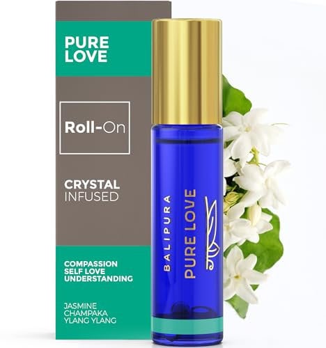BALIPURA - Pure Love Crystal Aura Roll On- Jasmine Essential Oil with Rose Quartz Crystals - Essentail Oils for Body - Calming Essential Oils Roll On- Relaxation Gifts for Women
