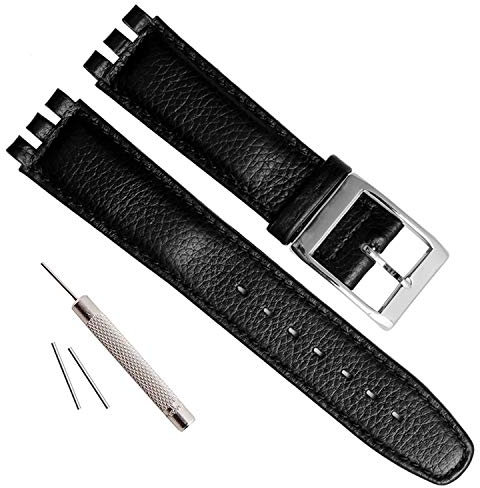 Uhrenarmband aus genarbtem Rindsleder, Edelstahl-Schnalle, für 17mm
