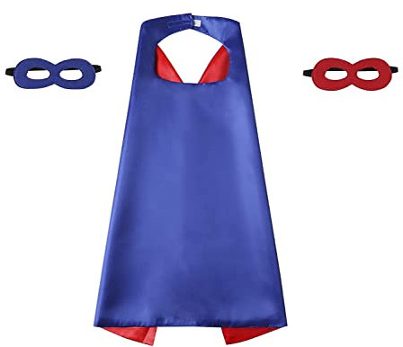 Kids Superhero Cape Mask Set - Hero Costume Fancy Dress Cosplay - Party Dress Up Supplies for Boys & Girls (Blue)