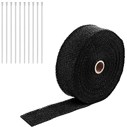 15M Hitzeschutzband Rolle Motorräder Titan Bandage Auspuff Band Fiberglas Hitzeband Schild Band mit Edelstahl Schnalle, Auspuffband, 10 Stück 15 m Wärmedämmband
