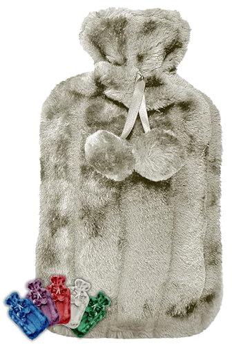 LIFE Healthcare Large Hot Water Bottle with Cosy Fur Cover and Pom Poms. 1.8 Litre Capacity Relieves Body Aches and Pains