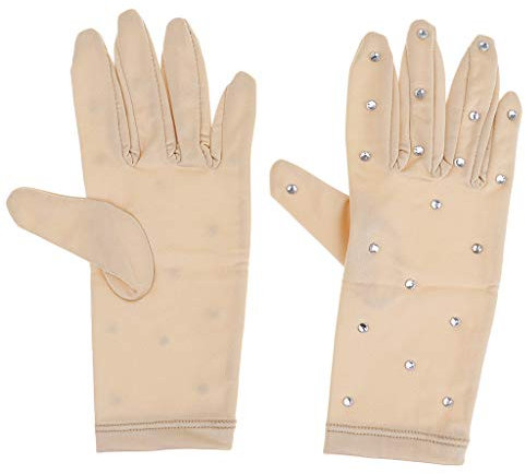 freneci Mädchen Frauen Eiskunstlauf Warme Handschuhe mit Strass für Performance Show - Hautfarbe, S