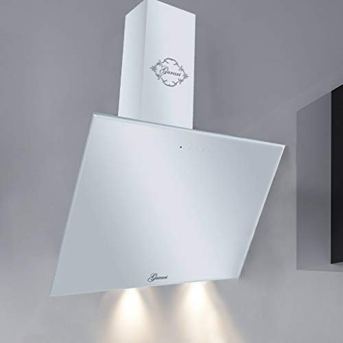 Hotte Aspirante 80 cm Gurari GCH 286 WH 8 Prime avec Tuyau d'évacuation, hotte de Cuisine avec télécommande, Verre Blanc, EEK A, 1000m³/h, Hotte Inclinée