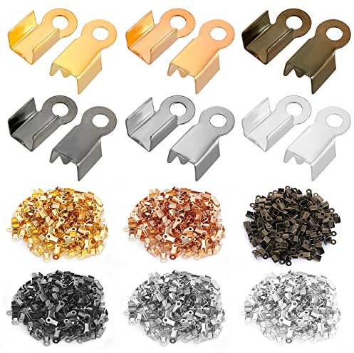 1200 Pieces Folded Cord End Terminator Crimp Thin Leather Ribbon Buckle Jewelry Connector for Necklace Bracelet Jewelry Making