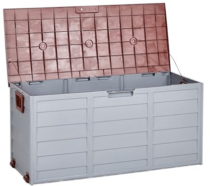 Beliani Rangement de Jardin Forme coffre 112x50 cm en Plastique Gris et Marron avec Roulettes Locarno