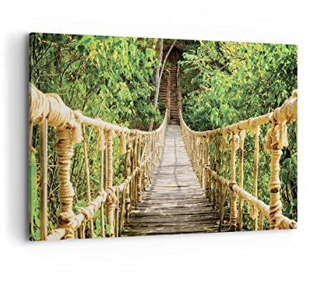 ARTTOR Bilder auf Leinwand 100x70cm Leinwandbild Brücke Seil Dschungel Groß Wanddeko Bild Schlafzimmer Küche Deko Wandbilder Dekoration Wohnzimmer Wall Decor Canvas Wand Kunstdruck Art AA100x70-4319
