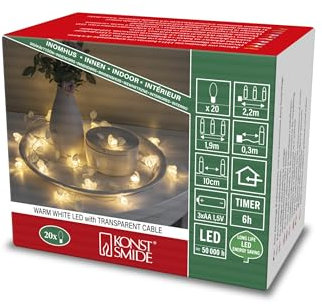 Konstsmide LED Dekolichterkette Blumen, pink/weiß, 6h Timer, 20 warm weiße Dioden, batteriebetrieben, Innen, transparentes Kabel - 3292-503