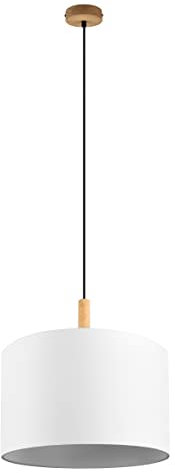 Trio Leuchten Pendelleuchte Korba 301200101, Holz natur, Stoffschirm weiß, exklusiv Leuchtmittel 1x E27