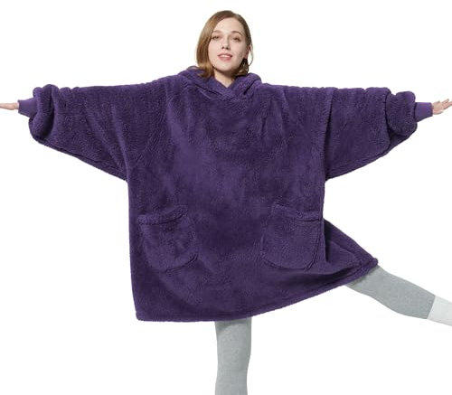 BEDSURE Hoodie Decke mit Ärmeln - Kuschelpullover als Geschenke für Frauen - Tragbare Decke zum Anziehen Erwachsene Kuscheldecke mit Ärmeln Weich Warm Geschenke für Freundin Mütter, Lila 95x85 cm
