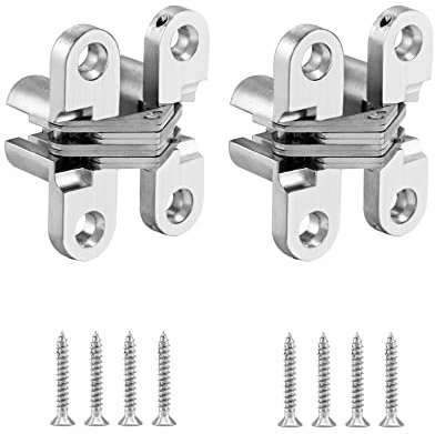 QWORK Lot De 2 Charniere Invisible, Croix Charnières Pour Porte Pliante, Y Compris Les Vis, 43.7 mm