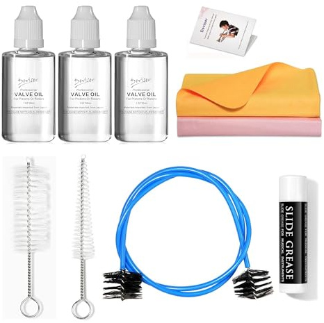 Trumpet Cleaning kit Deviser All in One Cornet Care kit:Valve Oil x3,Slide Grease,Cleaning Swab,Mouthpiece,Bore Brushes