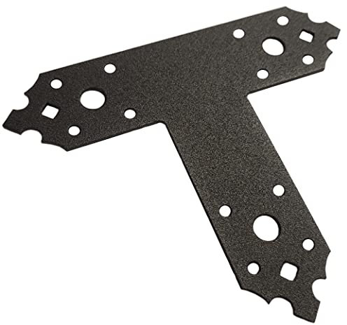 Black Decorative Metal Tee T Flat Mending Connecting Joining Plate Heavy Duty Powder Coated Ornamental Repair Steel Sheet Angle Brackets 6.69 x 5.51 x 1.57 x 0,1 (170 x 140 x 40 x 2.5mm)