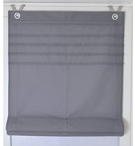 Smithoom Voile Roman Blinds Loop Hook Semi Sheer Curtains Window Shade for Kitchen Bathroom Home Décor 45x140cm Grey