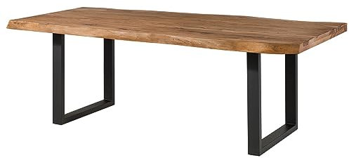 MASSIVMOEBEL24.DE | Freeform 5 - Baumtisch aus Sheeshamholz - Natur gebeizt | + U-Beine in anthrazit matt | 200x100x77 | Massivholztisch Baumkantentisch Esstisch