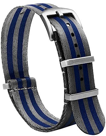 TStrap Nato Uhrenarmband 20mm Nylon - Grau Blau Armband Uhren für Herren Damen Ersatz - Weich Schnellwechsel Uhrband Ersatzarmband Uhr - 18mm 20mm 22mm 24mm