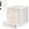 Suhaco Cat Litter Box with Lid for Small and Medium Cats, Covered Top Entry Front Door Cat Litter Tray Foldable Kitty Litter Box with Drawer Type for Growing Cats (White)