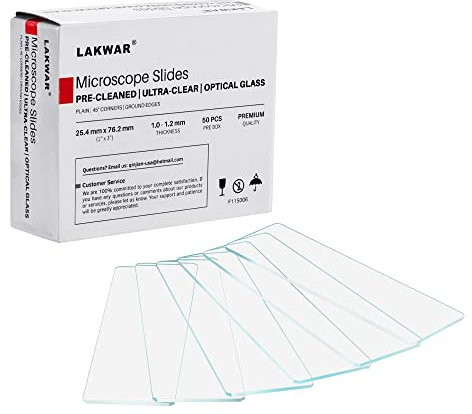 LAKWAR 50 Microscope Slides, Blank Glass Slides for Microscope, Pre-Cleaned Laboratory Microscope Slides, Well-Made Ultra-Clear Optical Glass