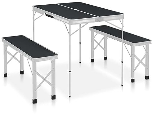 vidaXL Klappbarer Campingtisch mit 2 Sitzbänken Aluminium Grau