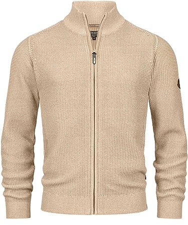 Indicode Herren INLayton Strickjacke mit Stehkragen und Reißverschluss | Cardigan Feinstrickjacke für Männer Irish Cream, XL