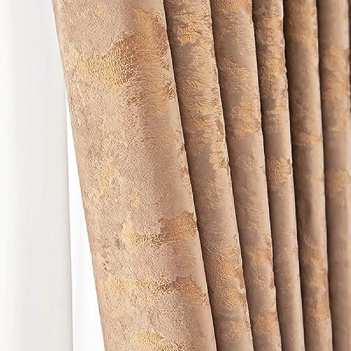 Amidoudou Velvet Curtains 2 Panels 66x84 Inch, Luxury Thermal Insulated Drapes for Bedroom Living Room, Retro Gold Grommet Window Curtains