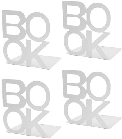 Lvjkes Serre Livre, 4 Serre-Livres en métal, Serre-Livres évidés, adaptés pour Apprendre à Lire, bibliothèque Scolaire pour Enfants et Stockage de Bureau à Domicile (Motif: Book) Blanc