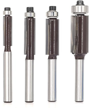 Akylin 4Pcs Flush Trim Router Bits 1/4 Shank - Top Bearing Template Router Bit, Carbide Tipped Flush Cut Router Bit, for Woodworking Edge Trimming - Cut Dia 1/4”, 5/16”, 3/8”, 1/2”
