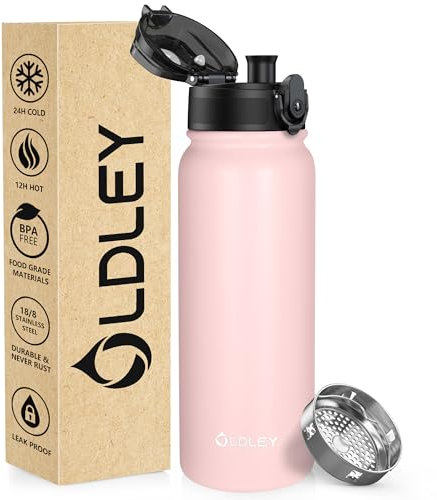 OLDLEY Bouteille d'eau Acier Inoxydable 600ml Bouteille Isotherme à Double Paroi pour Garder les Boissons Chaudes et Froides Sans BPA Bouteille d'eau Isolée Métal pour Sport Travail(Rose)