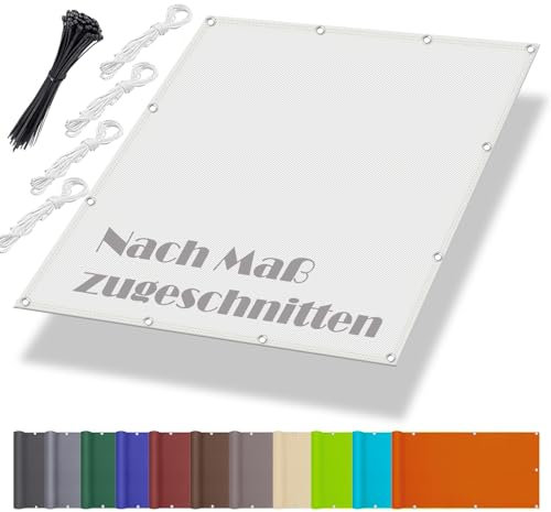 Sonnensegel Aufrollbar 4x6.5M, Segeltuch mit ösen im Viele Größe und Farben, Windschutznetz inkl Befestigungsseile, UV-Schutz, Wetterfest für Garten Terrasse Balkon, Weiß