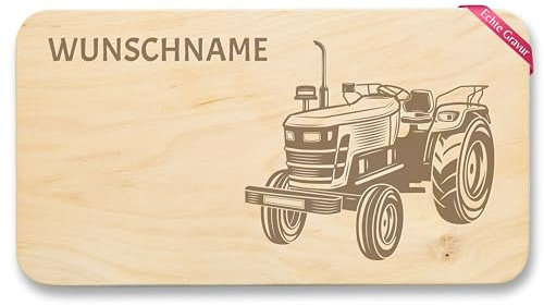 Frühstücksbrettchen Holz Natur - Traktor mit Name I Traktoren I Schlepper I Trecker I Bulldog - 22x12 - Holz - personalisiertes brotzeitbrett landwirtschaft geschenke traktorfans treckerfahrer