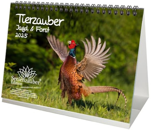 Tierzauber Jagd & Forst DIN A5 Tischkalender für 2025 - Geschenkset Inhalt: 1x Kalender 1x Weihnachtsanhänger 1x Grußanhänger (gesamt 3 Teile)