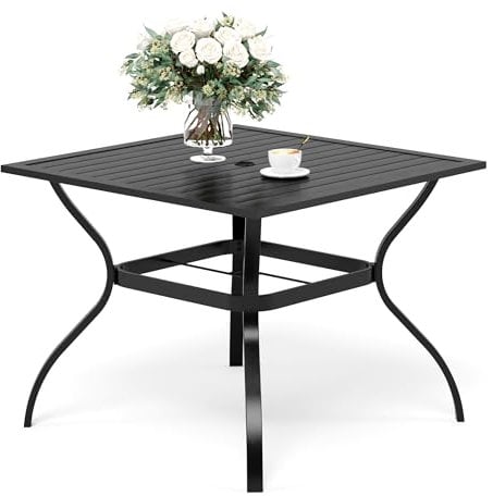 MFSTUDIO Gartentisch Wetterfest, 94 x 94 x 72 cm, Balkontisch, 4 cm Sonnenschirmloch, für Garten, Hinterhof, Rasen, Hof, Außenterrasse