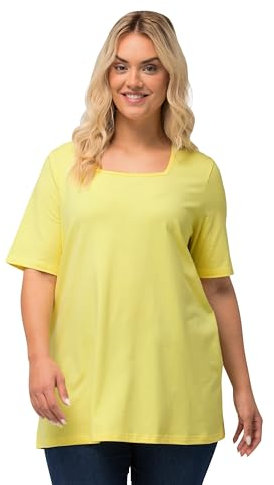 Ulla Popken Damen große Größen Übergrößen Plus Size T-Shirt, A-Linie, Carré-Ausschnitt, Halbarm zitronengelb 42+ 807286605-42+